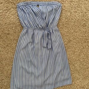 Blue and white striped tube dress